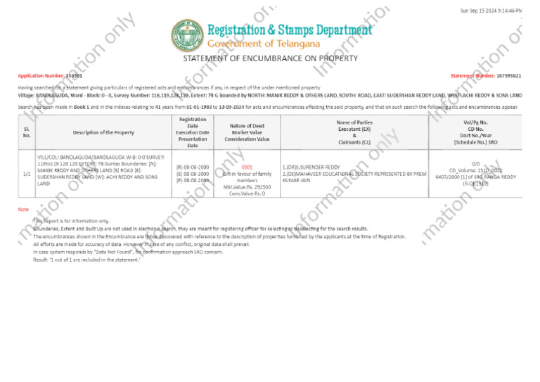 Statement of Encumbrance On Property | PDF