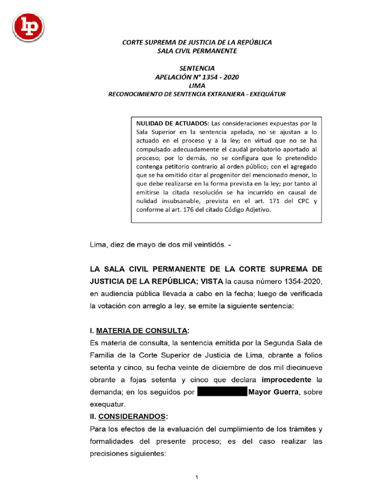 Exequatur 1354 2020 LiimaLPDerecho | PDF