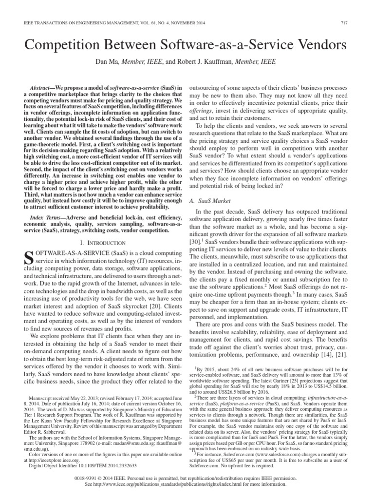 Competition Between Software As A Service Vendors | PDF