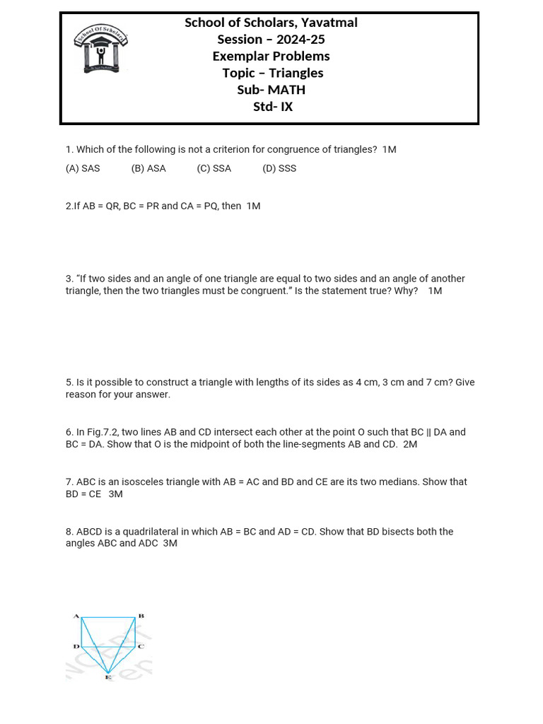 Ncert Exemplar Problems (Triangles) | PDF