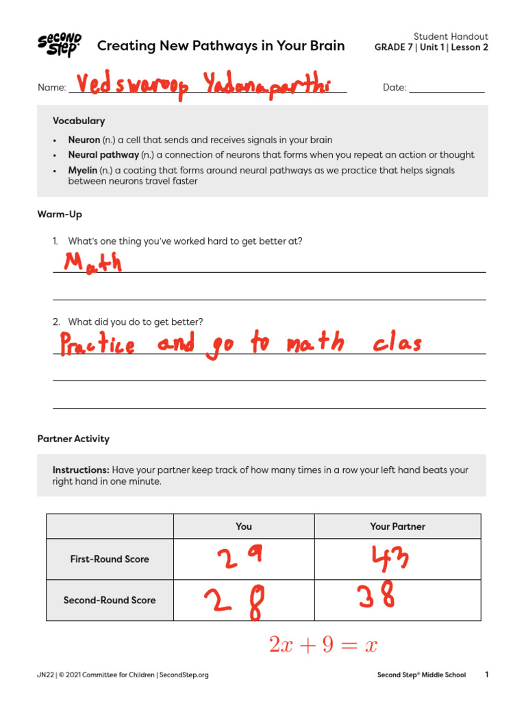7.2 Creating New Pathways in Your Brain Student Handout | PDF