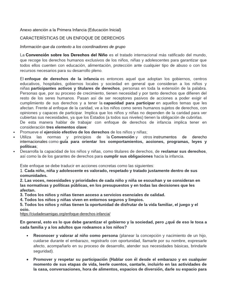 Enfoque de Derechos en la Infancia | PDF | Educación de la primera ...