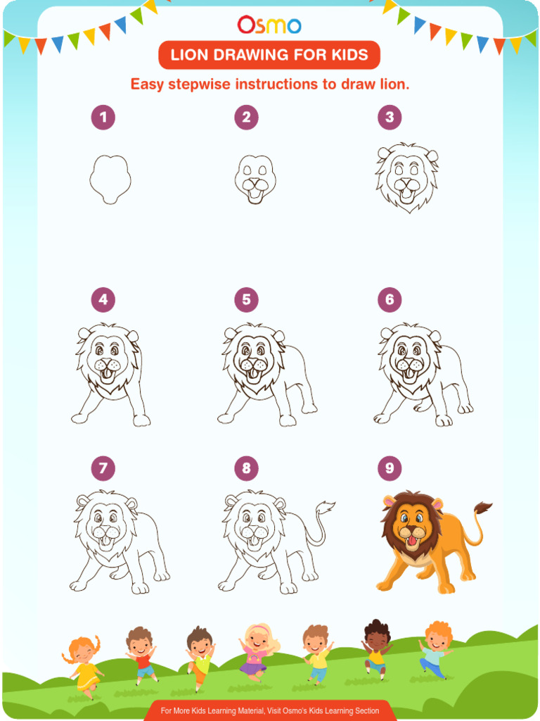Step-by-Step Lion Drawing for Kids | PDF