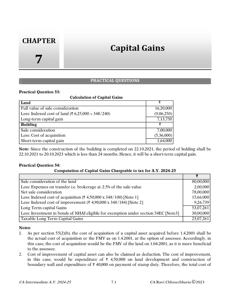 7.practicals On Capital Gains Inter. A.Y | PDF