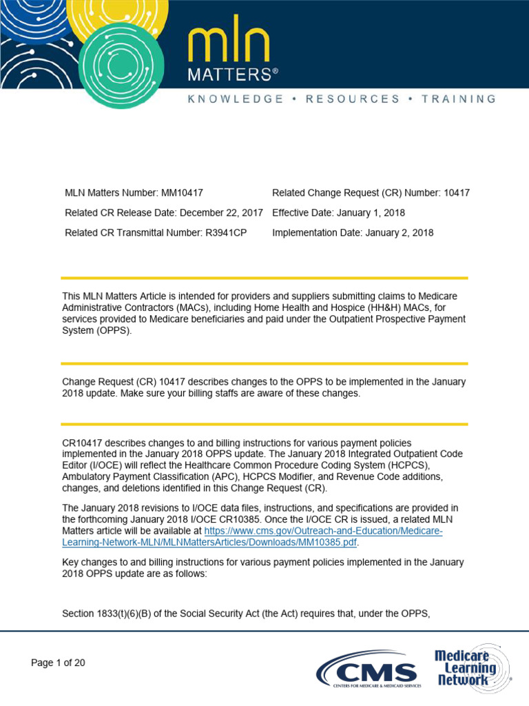 January 2018 OPPS Update: Key Changes | PDF | Catheter | Medicare ...