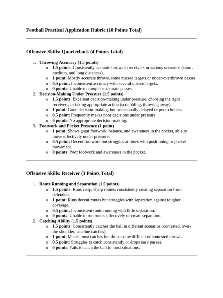 Football Practical Application Rubric | PDF