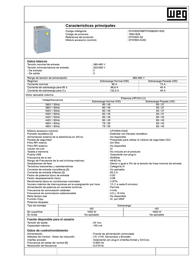 Variador 3ac cfw500 g2 nd 88a 75hp hd 73a 60hp 440v tfr pdf