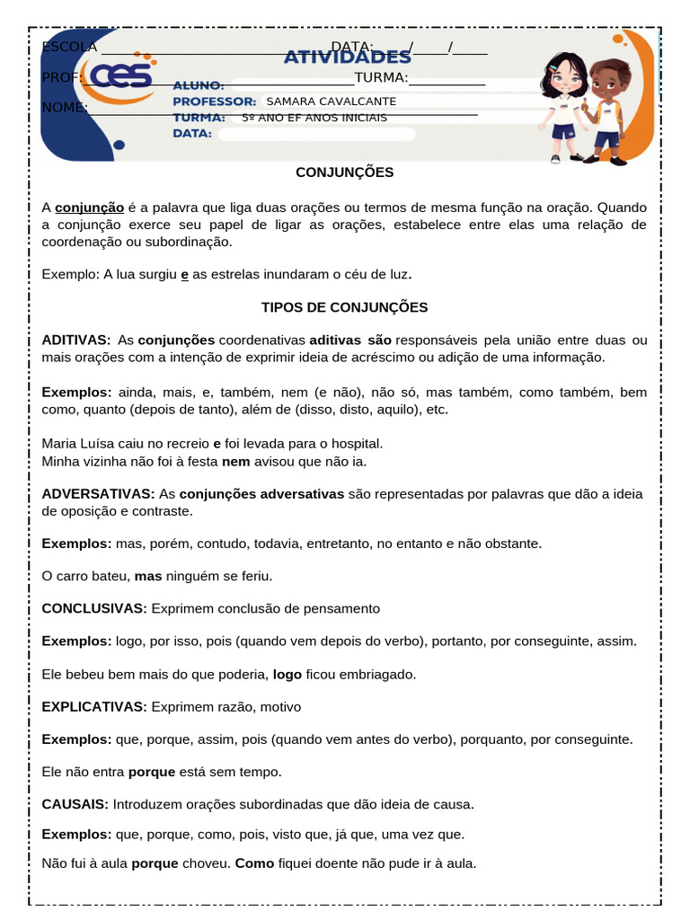 Atividade 5 Ano - Conjunções | PDF