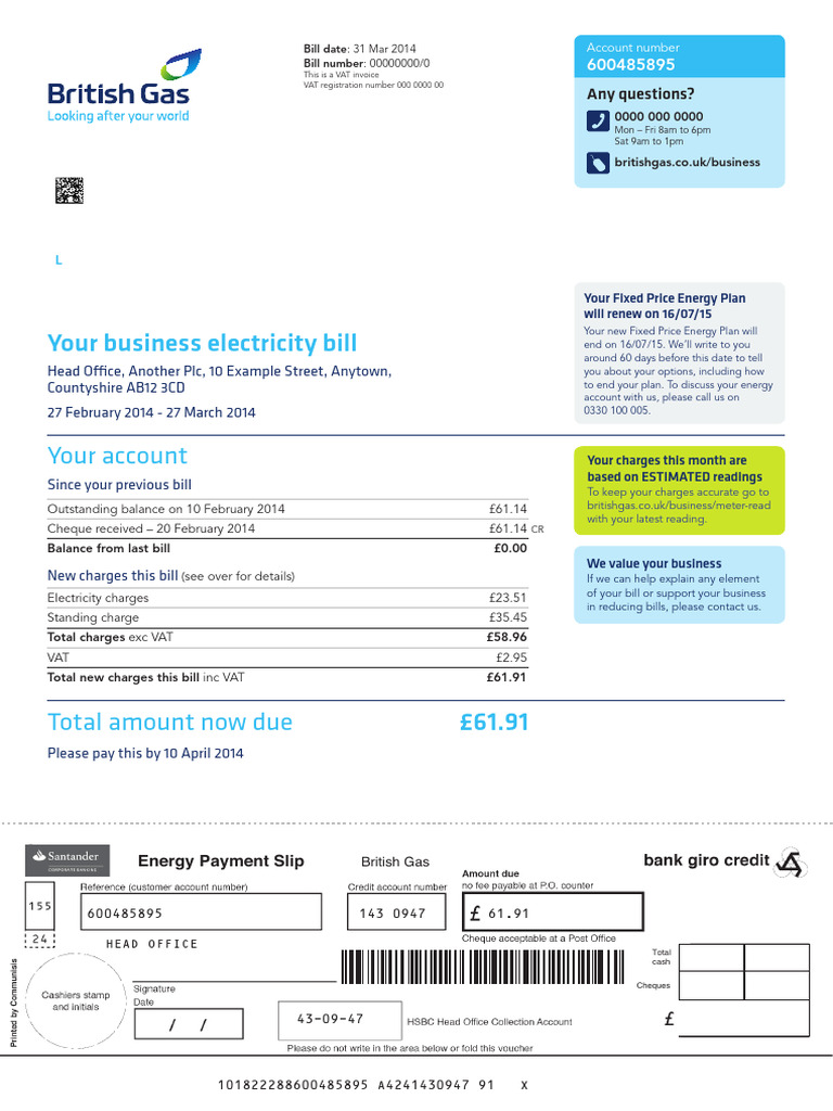 British Gas Example Bill | PDF