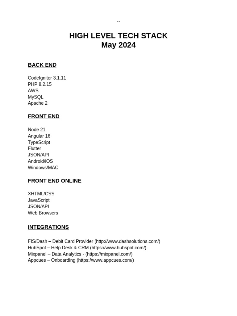 Tech Stack - May 2024 - Upwork | PDF