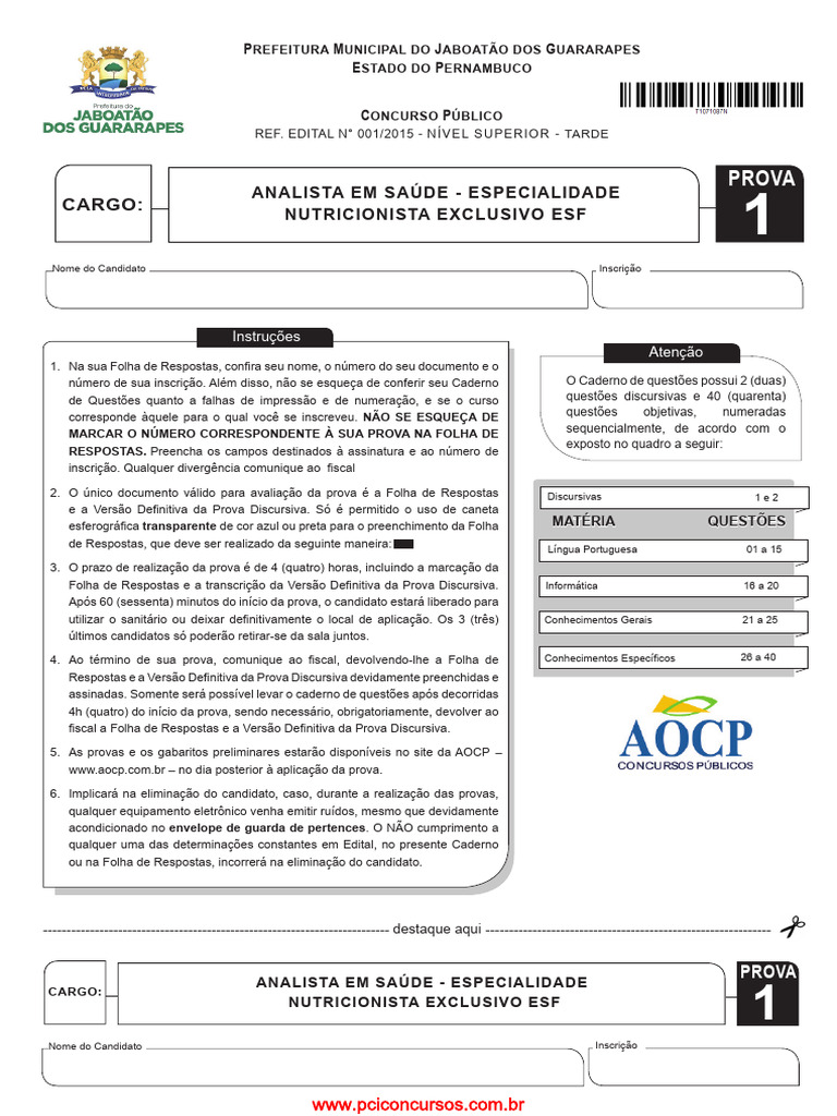 Analista Saude Nutricionista Exclus Esf | PDF