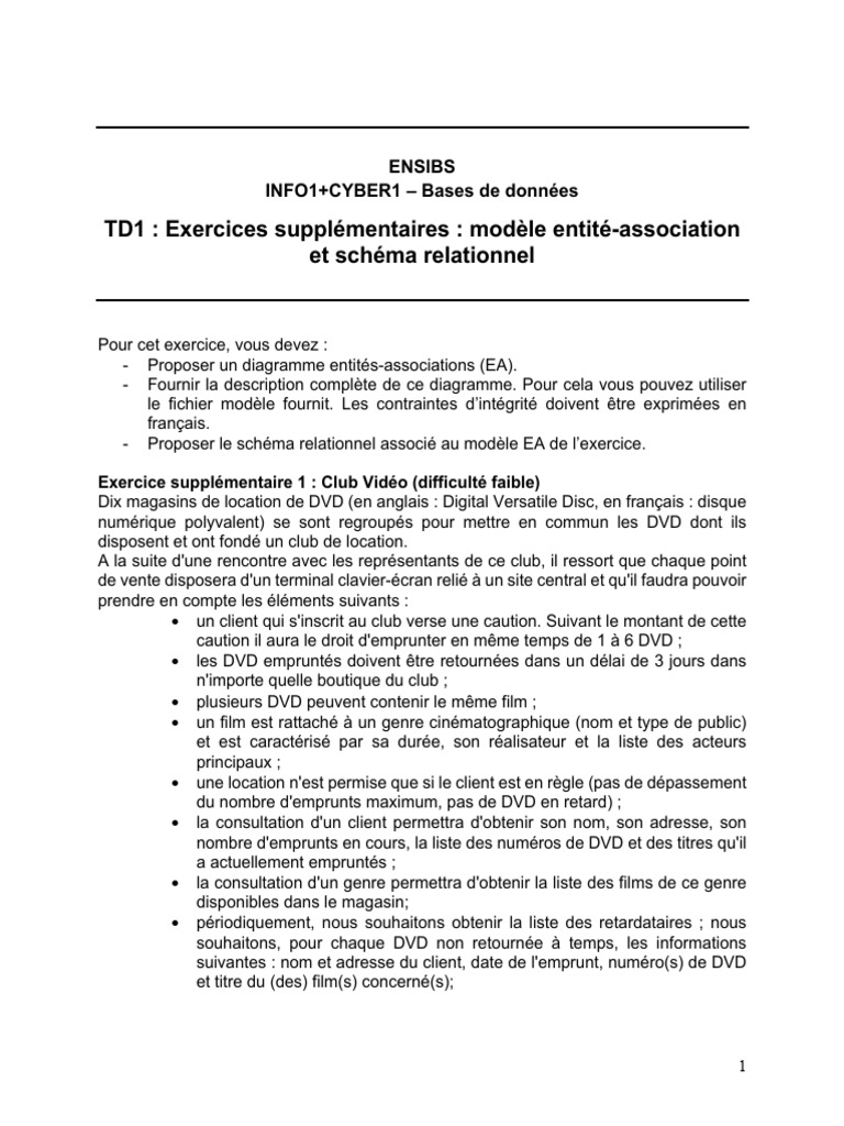 td1 MEA SR Exercice Supplementaire1 Video Club | PDF