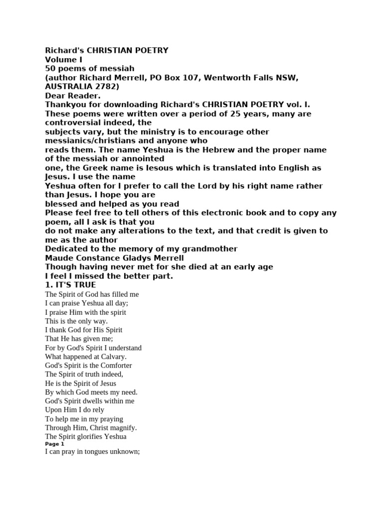 Christian Poetry by Richard Merrell | PDF | Jesus | Glory (Religion)