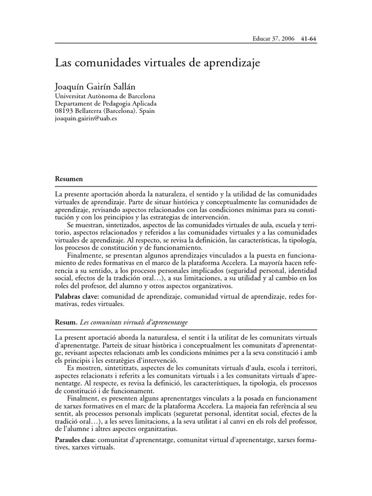 Comunidades Virtuales de Aprendizaje | PDF | Aprendizaje | Escuelas