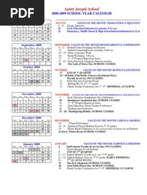 School Calendar 2008-2009 | PDF | Behavior Modification