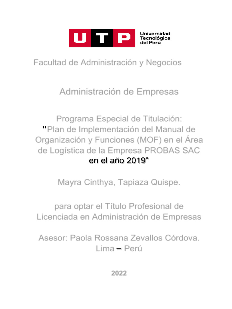 Implementación del MOF en PROBAS SAC | PDF | Business | Logística