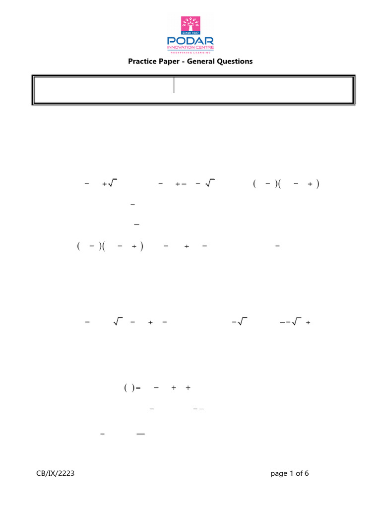 AS - CB - IX - Math - CH 2 - Polynomials - General Qs | PDF