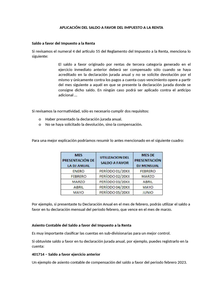 Uso del Saldo a Favor en Renta 2022 | PDF | Impuesto sobre la renta ...