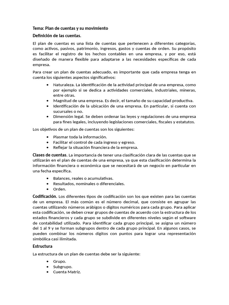 Tema Plan de Cuentas | PDF