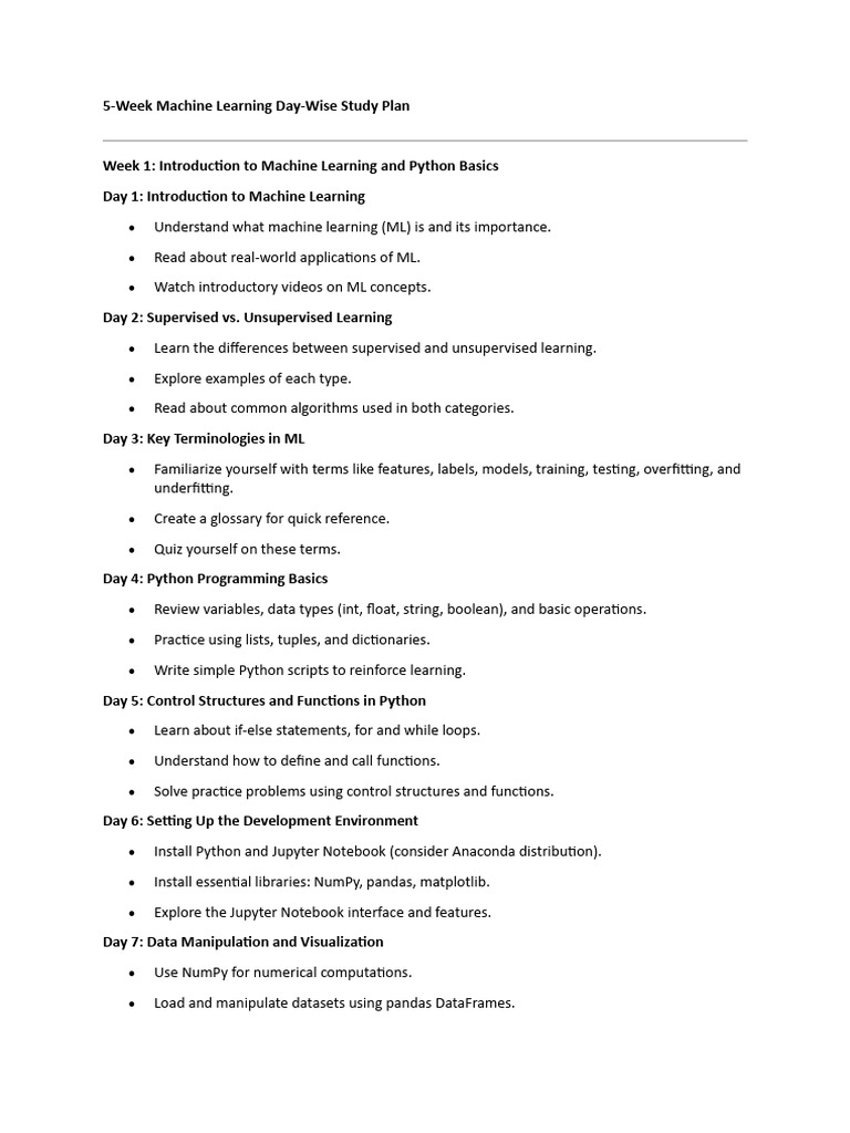 5-Week ML Study Plan Overview | PDF | Regression Analysis | Artificial ...
