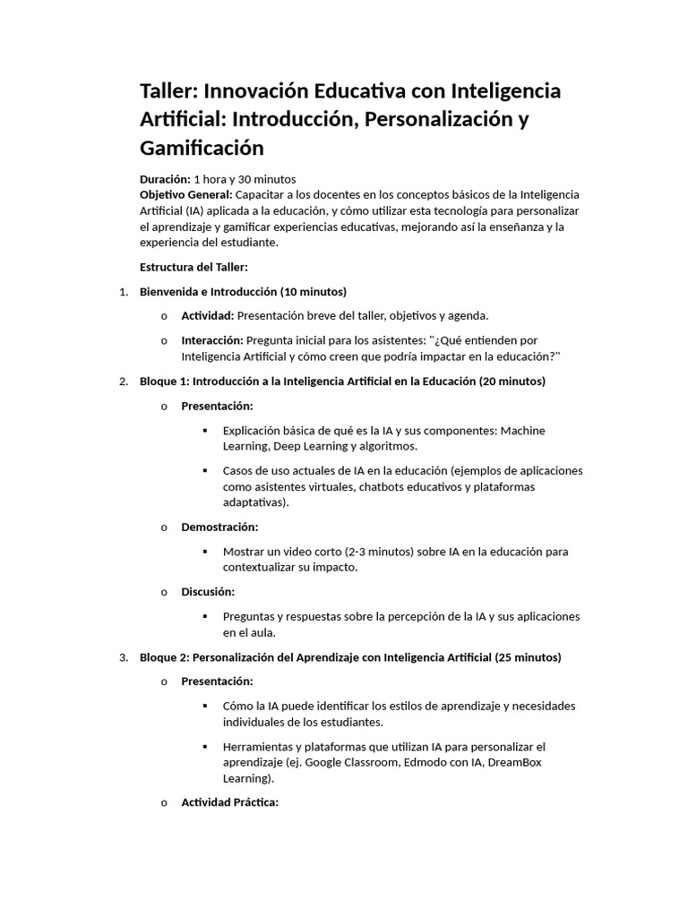 Capacitación 5 Taller Sobre Innovación Educativa Con Inteligencia ...