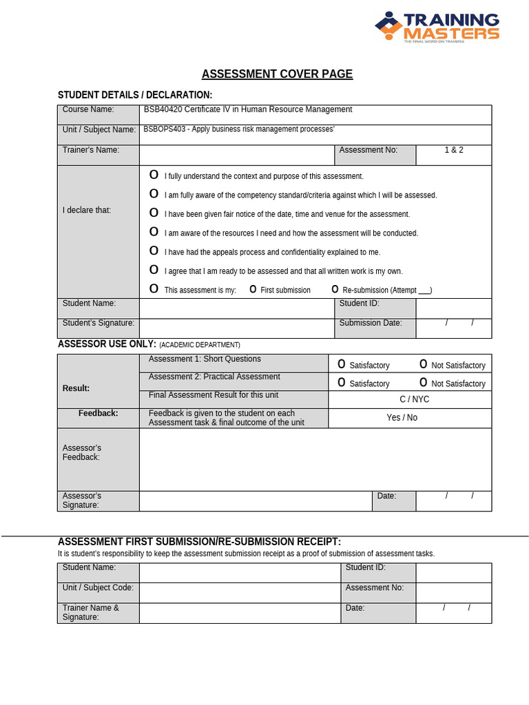 BSBOPS403 Student Assessment V 3.0 Assessment 1 Only.. | PDF | Risk ...