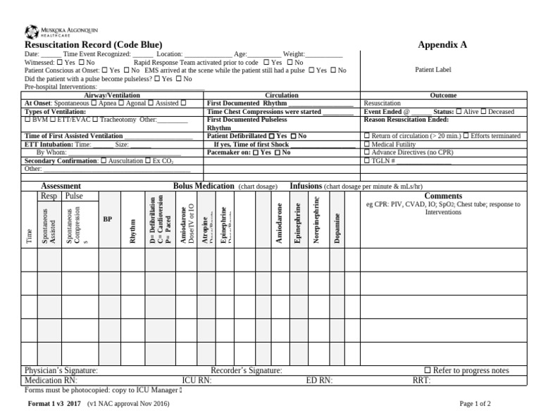 2 Appendix A Code Blue Record Page 1 v3 | PDF