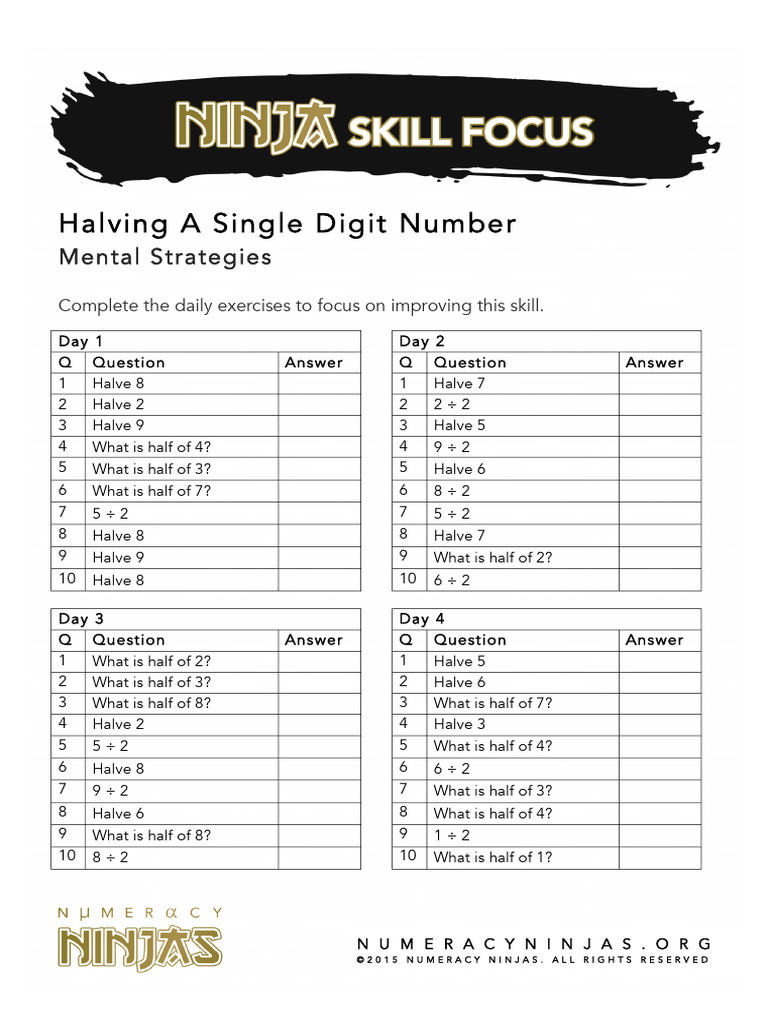 MS7 Halving A Single Digit Number zrbdw7 | PDF