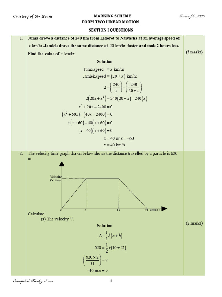 2.17 Linear Motion MS | PDF