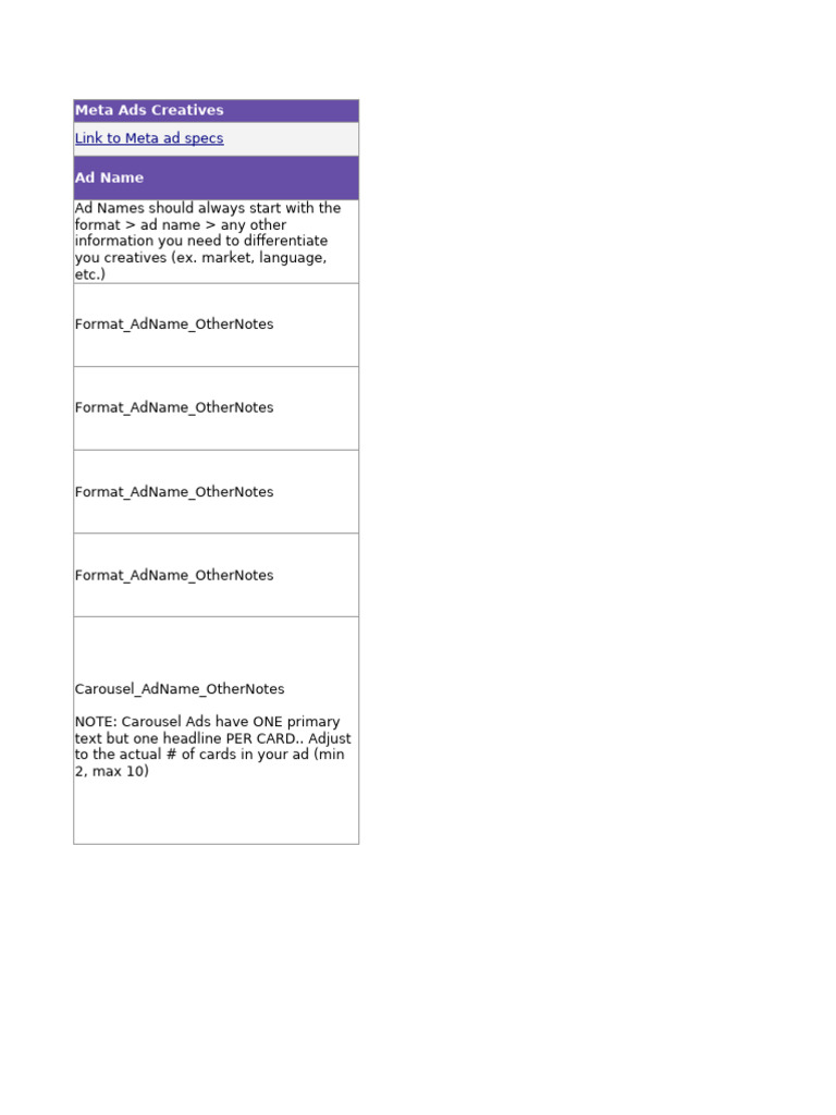 Meta Ads Copy Template by Galactic Fed | PDF