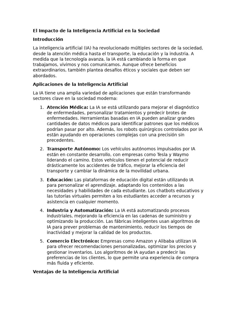 Impacto de la IA en la Sociedad Actual | PDF | Inteligencia artificial ...