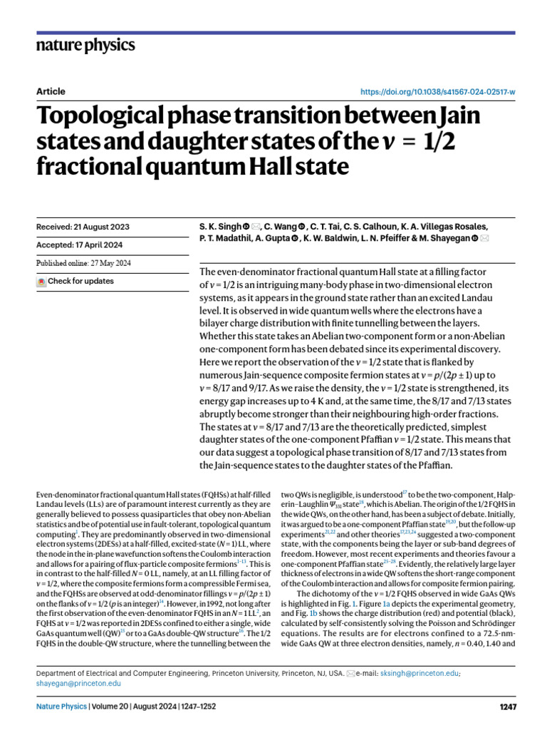 Topological Phase Transition Between Jain States and Daughter States of ...