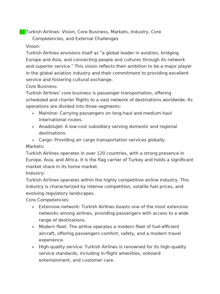 Turkish Airlines - Analysis | PDF | Airlines | Competitive Advantage