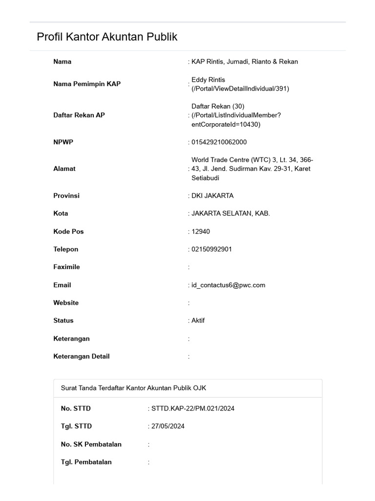 Profil KAP Rintis, Jumadi, Rianto | PDF | Pengelolaan Keuangan & Uang