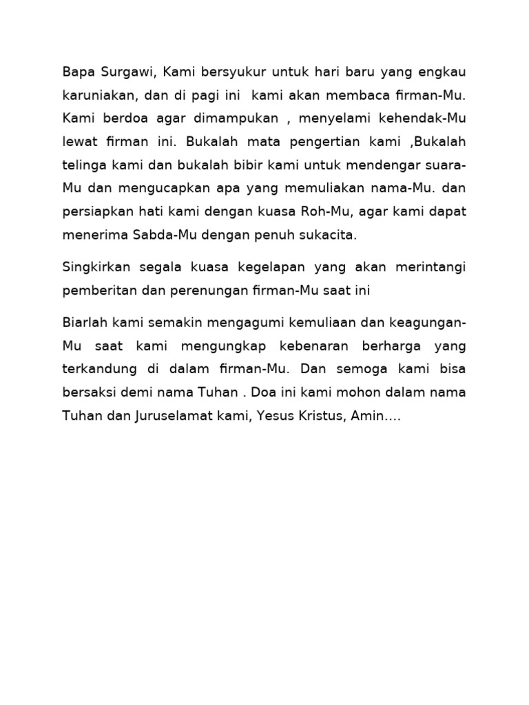 Doa Pembacaan Dan Perenungan Firman | PDF