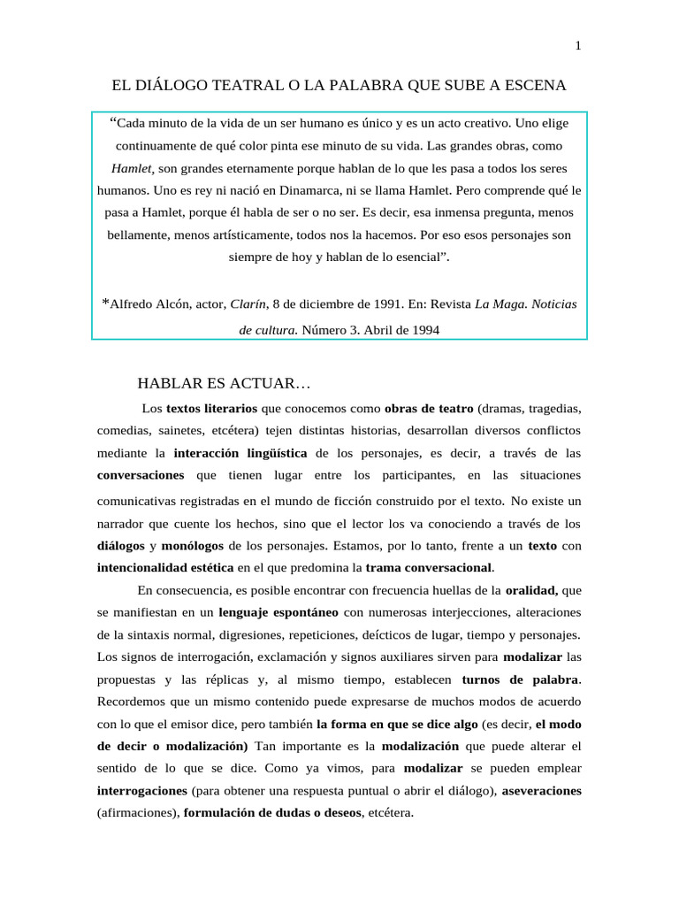 Artículo #4 Sobre El Diálogo Teatral | PDF | Teatro | Comunicación