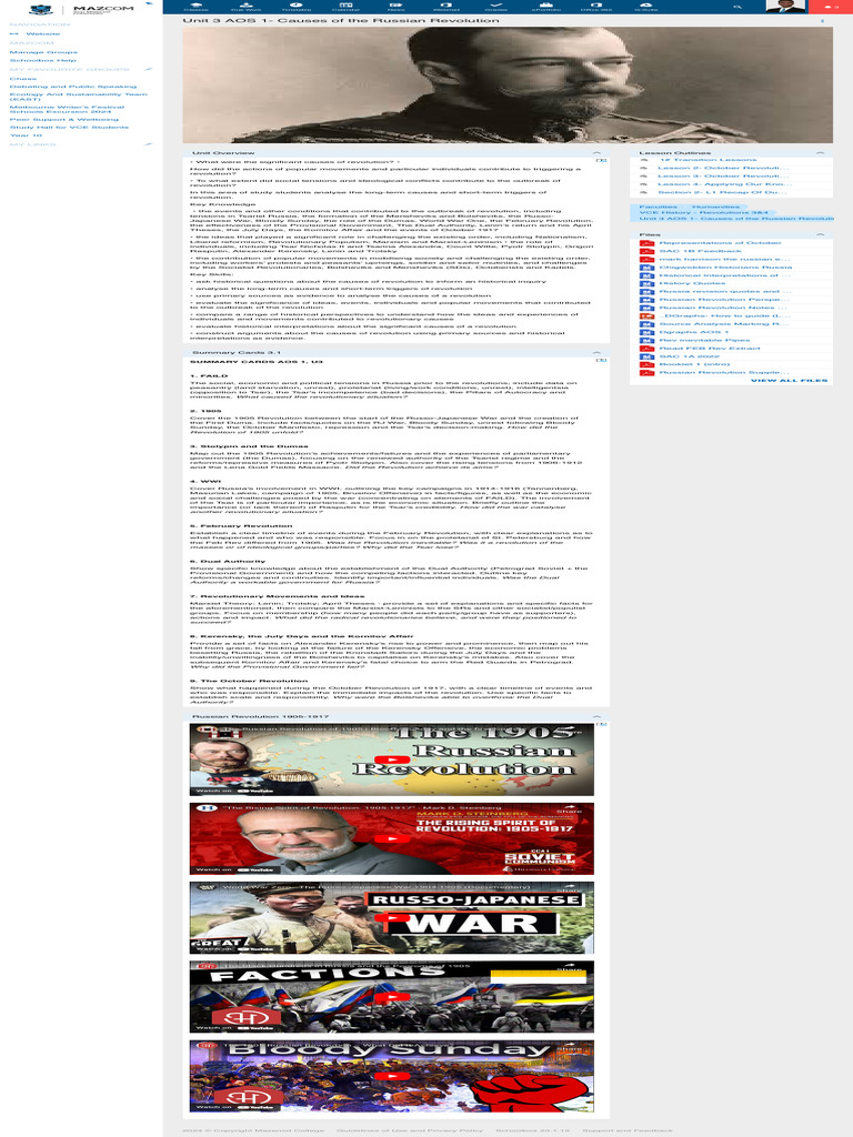 MazCom - Unit 3 AOS 1 - Causes of The Russian Revolution | PDF