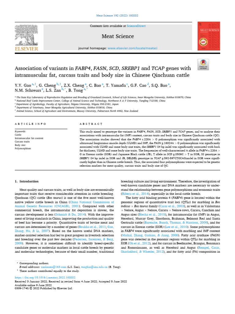 Association of Variants in FABP4, FASN, SCD, SREBP1 and TCAP Genes With ...