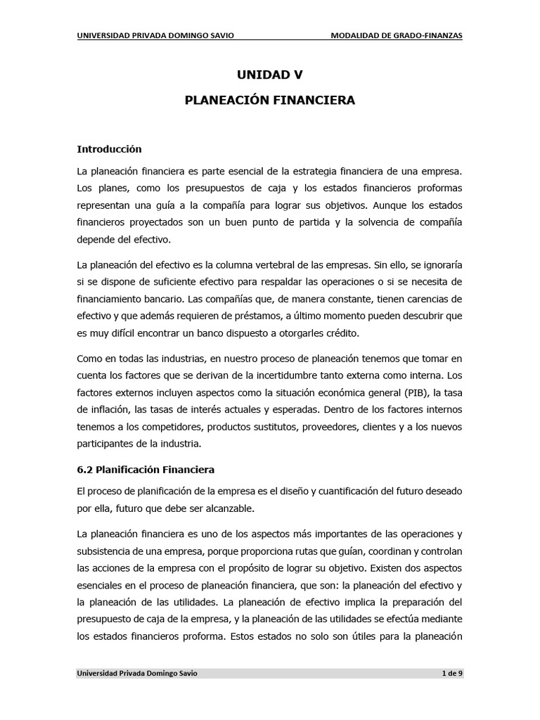 Unidad 5 Planeacion Financiera A Corto Plazo | PDF