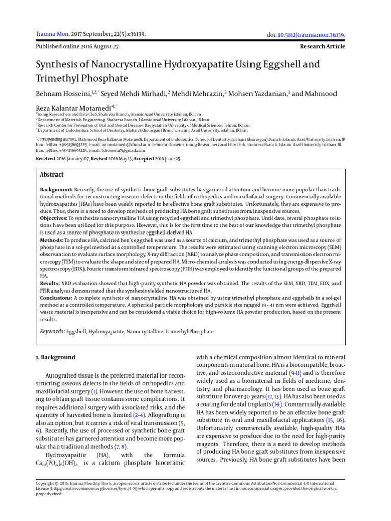 Rs 2017 Synthesis of Nanocrystalline Hydroxyapatite Using Eggshell and ...