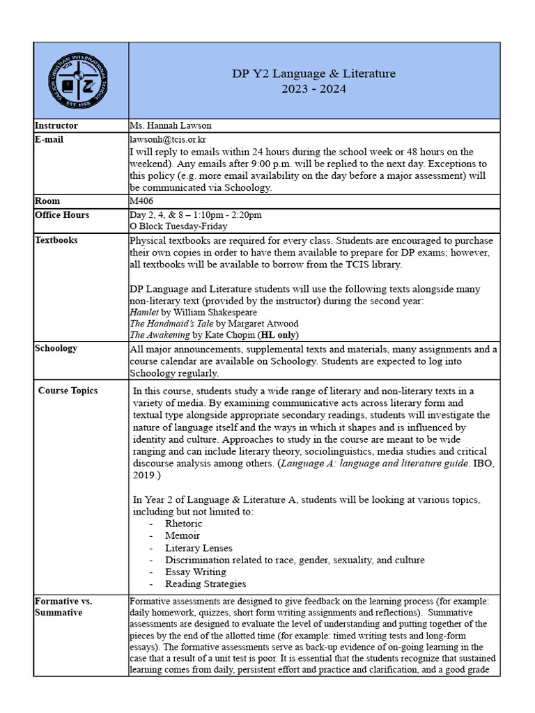 DP Y2 Syllabus | PDF