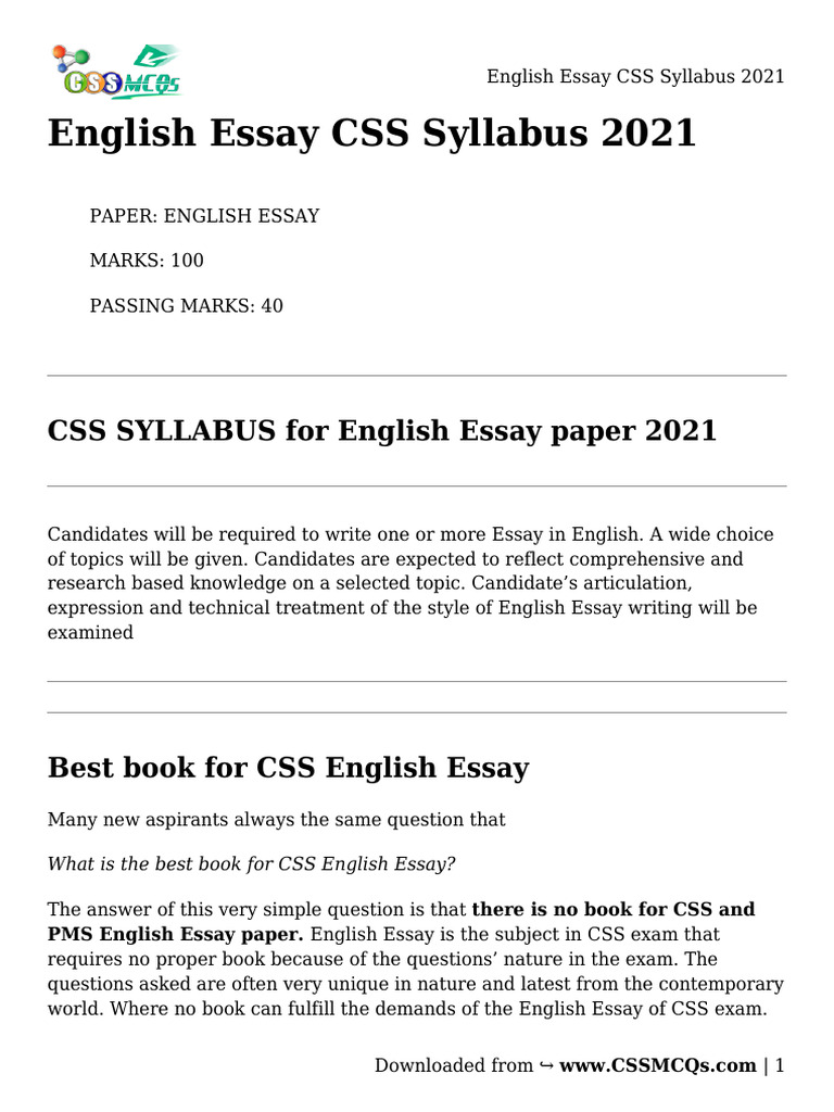English essay css syllabus 2021 pdf art