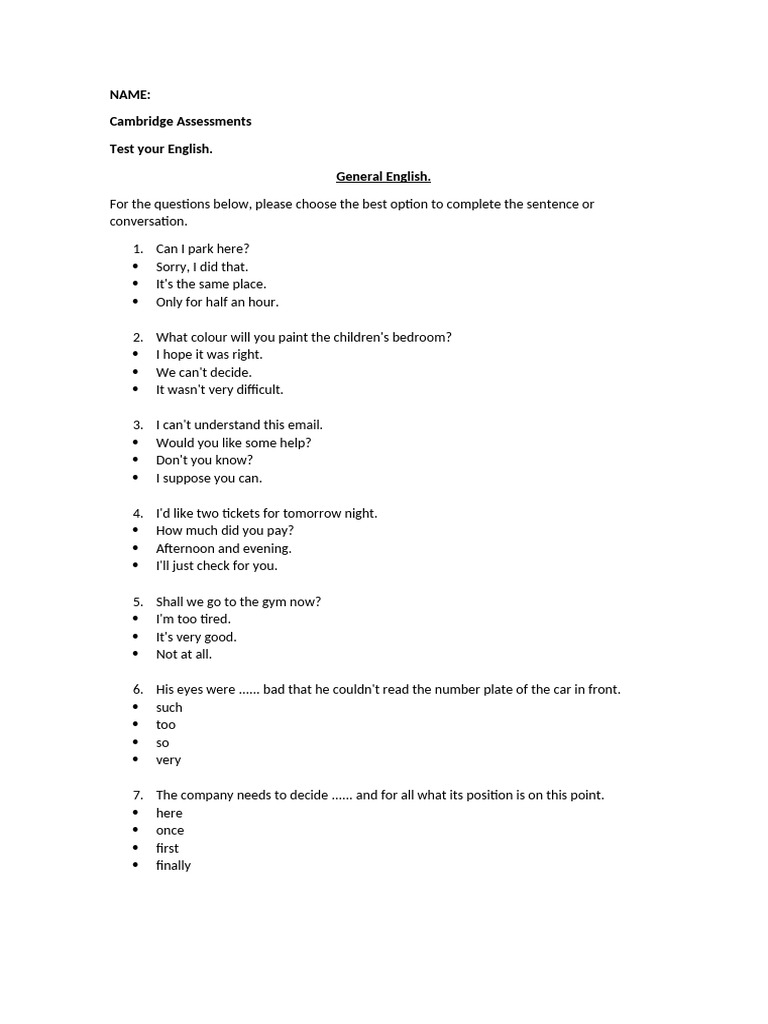 Cambridge Test Your English GENERAL ENGLISH PDF