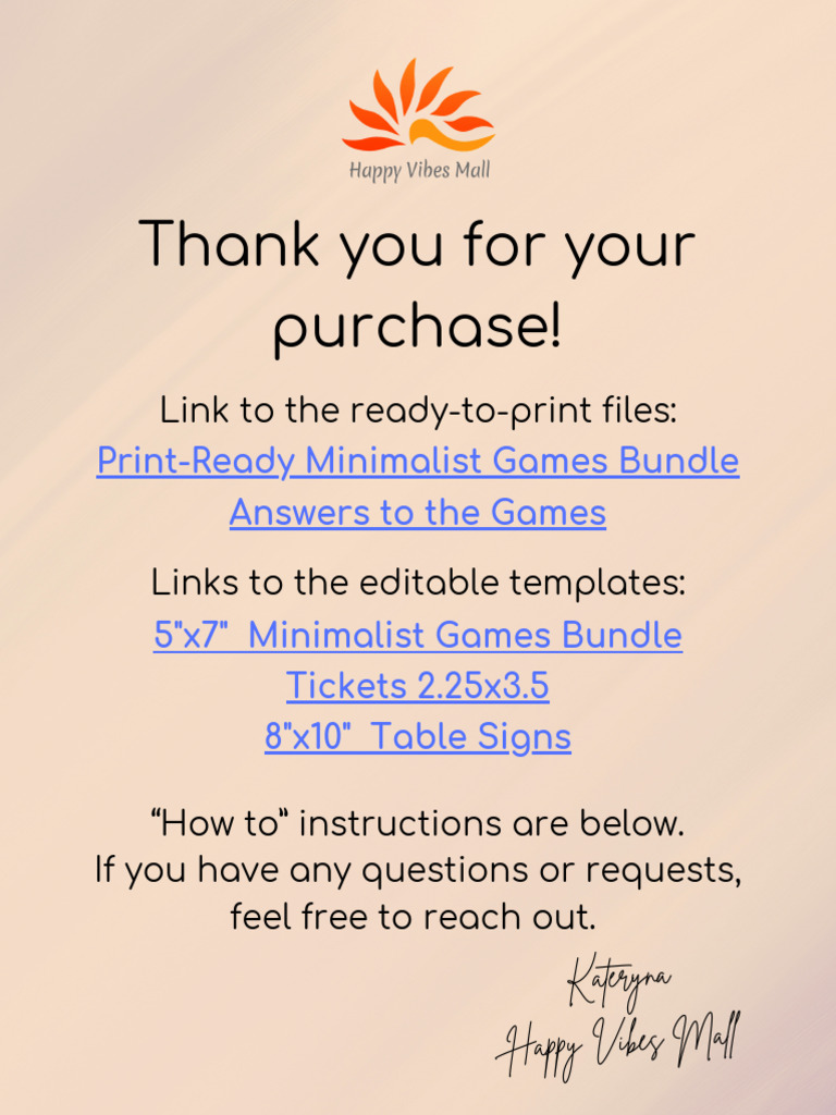 Instructions Minimalist Game Bundle | PDF