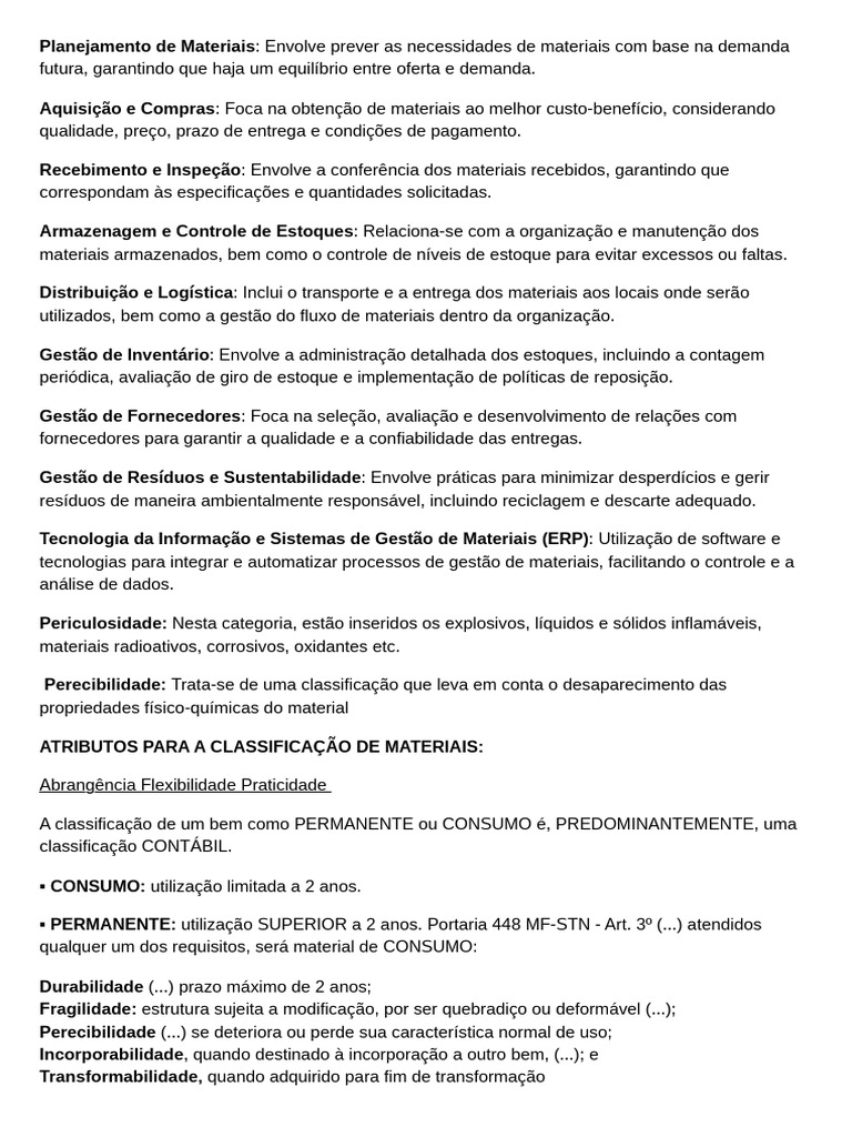 Planejamento de materiais envolve prever as necessidades de materiais