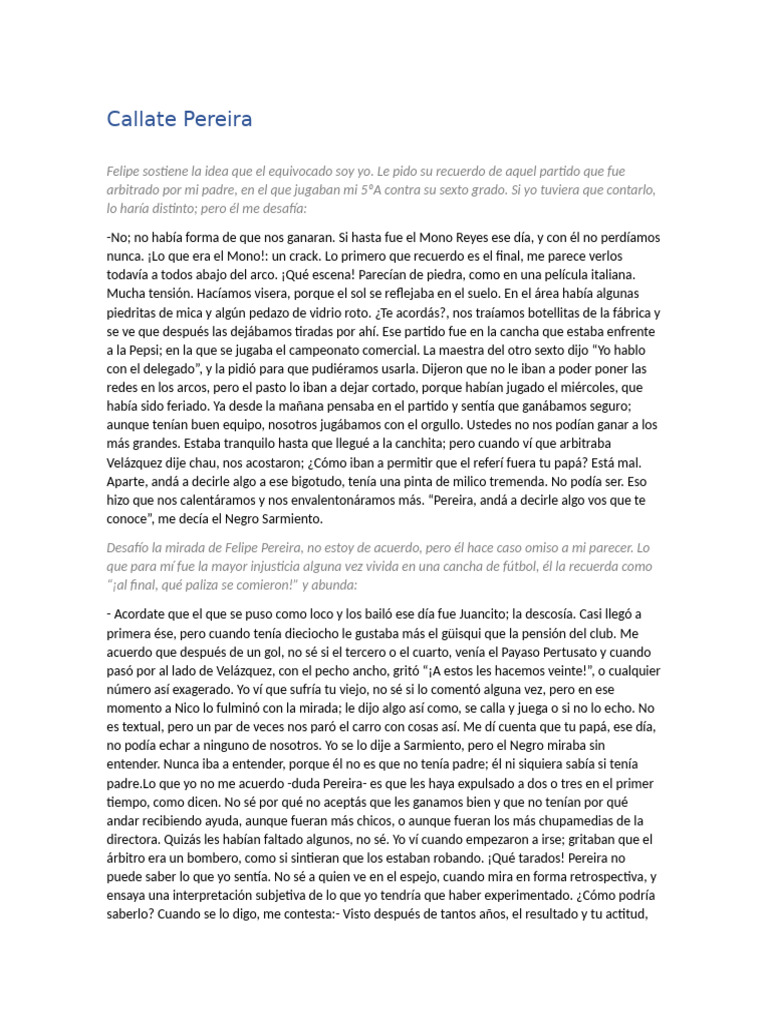 Callate Pereira - para Monólogo | PDF