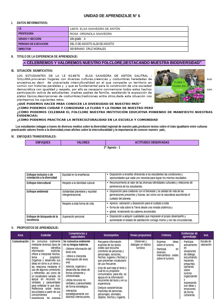 2° Grado - Unidad de Aprendizaje N°06 | PDF