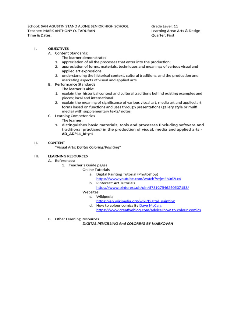 Lesson Plan Sample MARK | PDF