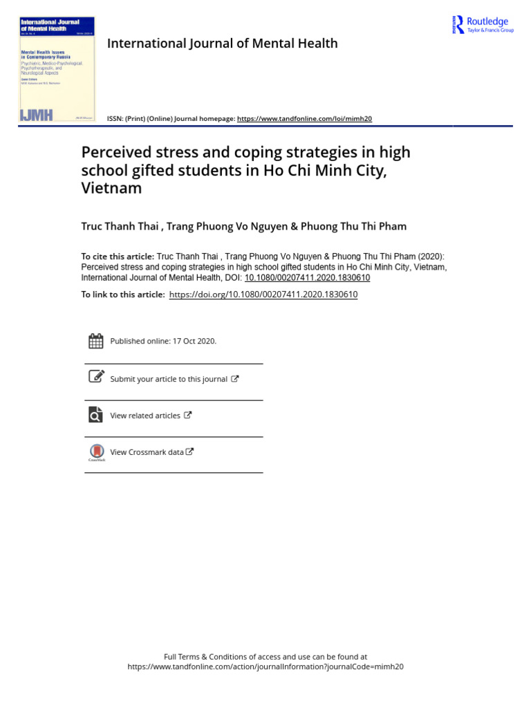 Perceived Stress and Coping Strategies in High School Gifted Students ...