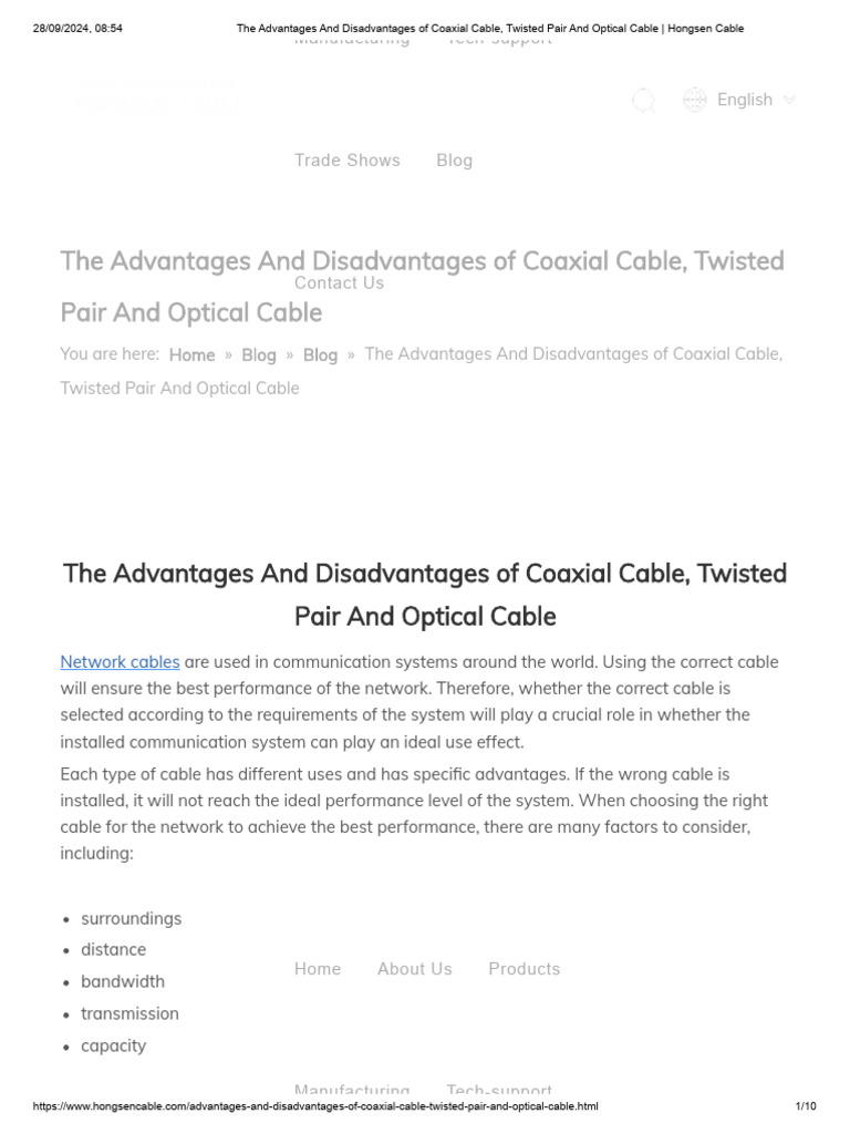 The Advantages And Disadvantages of Coaxial Cable, Twisted Pair And